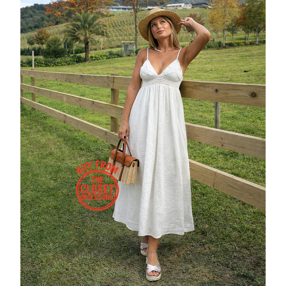 ZARA Old Money White Midi Dress Resort Vacation Dress NWT